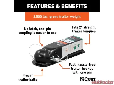 Curt 2" Channel | 3,500 Lbs Quickpin No-Latch 2" Trailer Coupler - 25470