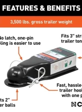 Curt 2" Channel | 3,500 Lbs Quickpin No-Latch 3" Trailer Coupler                                     - 25472 - Image 3