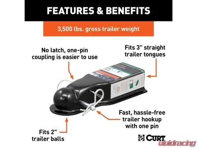 Curt 2" Channel | 3,500 Lbs Quickpin No-Latch 3" Trailer Coupler - 25472
