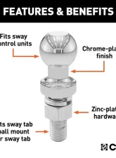 Curt 5/8" x 1-3/4" Shank | 1-1/4" Sway Replacement Control Ball Packaged                                     - 40010 - Image 4