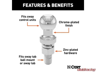 Curt 5/8" x 1-3/4" Shank | 1-1/4" Sway Replacement Control Ball Packaged - 40010