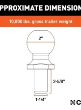 Curt 1-1/4" x 2-5/8" Shank 10,000 Lbs Stainless 2" Trailer Ball                                     - 40056 - Image 2