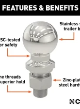 Curt 1-1/4" x 2-5/8" Shank 10,000 Lbs Stainless 2" Trailer Ball                                     - 40056 - Image 3