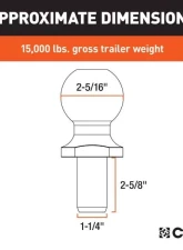 Curt 1-1/4" x 2-5/8" Shank 15,000 Lbs CHRome 2-5/16" Trailer Ball Packaged                                     - 40078 - Image 2