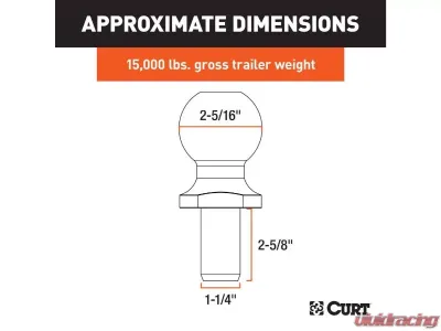 Curt 1-1/4" x 2-5/8" Shank 15,000 Lbs CHRome 2-5/16" Trailer Ball Packaged - 40078