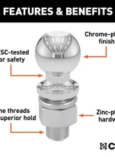 Curt 1-1/4" x 2-5/8" Shank 15,000 Lbs CHRome 2-5/16" Trailer Ball Packaged                                     - 40078 - Image 3