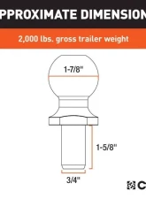 Curt 3/4" x 1-5/8" Shank 2,000 Lbs CHRome 1-7/8" Trailer Ball Packaged                                     - 40161 - Image 2