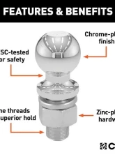 Curt 1-1/4" x 2-5/8" Shank 10,000 Lbs CHRome 2-5/16" Trailer Ball Packaged                                     - 40168 - Image 3