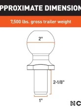 Curt 1" x 2-1/8" Shank 7,500 Lbs CHRome 2" Trailer Ball Packaged                                     - 40170 - Image 2