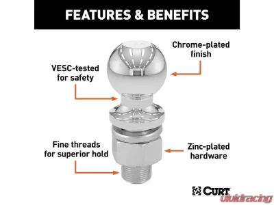 Curt 1-1/4" x 2-5/8" Shank 15,000 Lbs CHRome 2-5/16" Trailer Ball Packaged - 40178