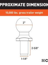 Curt 1-1/4" x 2-5/8" Shank 10,000 Lbs CHRome 2" Trailer Ball                                     - 40190 - Image 2