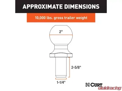 Curt 1-1/4" x 2-5/8" Shank 10,000 Lbs CHRome 2" Trailer Ball - 40190