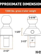 Curt 1" Shank 7,500 Lbs Rockerball 2-5/16" Cushion Hitch Trailer Ball Packaged                                     - 40248 - Image 2
