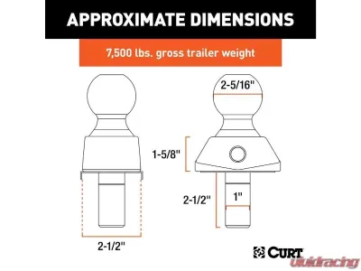 Curt 1" Shank 7,500 Lbs Rockerball 2-5/16" Cushion Hitch Trailer Ball Packaged - 40248