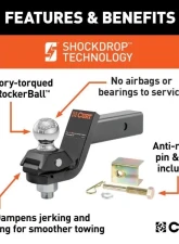 Curt 2" Shank 7,500 Lbs 3" Drop Rockerball Cushion Hitch With 2" Ball                                     - 45143 - Image 3