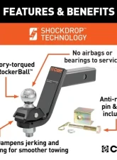 Curt 2" Shank 7,500 Lbs 5" Drop Rockerball Cushion Hitch With 2" Ball                                     - 45144 - Image 3