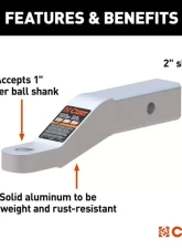 Curt 2" Shank 8,000 Lbs 2" Drop 8-1/2" Long Aluminum Ball Mount                                     - 45360 - Image 3