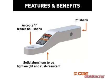 Curt 2" Shank 8,000 Lbs 2" Drop 8-1/2" Long Aluminum Ball Mount - 45360