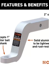 Curt 2" Shank 8,000 Lbs 6" Drop 8-1/2" Long Aluminum Ball Mount                                     - 45362 - Image 3