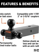 Curt 2-1/2" Hollow Shank 1-7/8" | 2" | 2-5/16" Black Multi-Ball Mount                                     - 45651 - Image 3