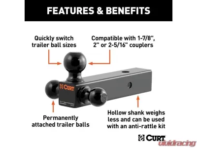 Curt 2-1/2" Hollow Shank 1-7/8" | 2" | 2-5/16" Black Multi-Ball Mount - 45651