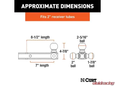 Curt 2" Hollow Shank | 1-7/8" | 2" | 2-5/16" Black Multi-Ball Mount - 45652