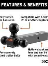 Curt 2" Hollow Shank | 1-7/8" | 2" | 2-5/16" Black Multi-Ball Mount                                     - 45652 - Image 3
