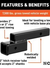Curt 2" Shank 2" Drop 7,500 Lbs. Receiver Hitch Adapter                                     - 45797 - Image 3