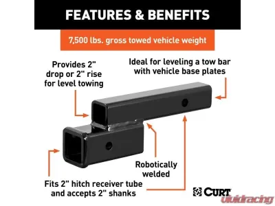 Curt 2" Shank 2" Drop 7,500 Lbs. Receiver Hitch Adapter - 45797