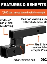 Curt 2" Shank 4" Drop 7,500 Lbs. Receiver Hitch Adapter                                     - 45798 - Image 3