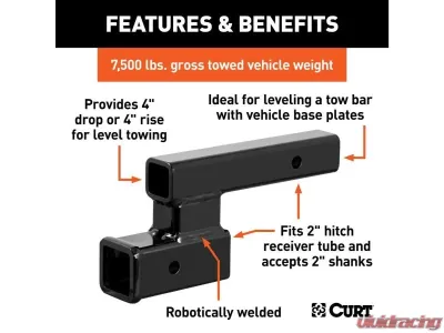 Curt 2" Shank 4" Drop 7,500 Lbs. Receiver Hitch Adapter - 45798