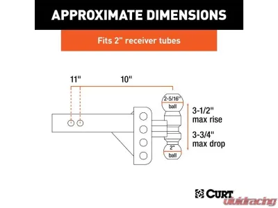 Curt 2" Shank 10K 3-3/4" Drop Slim Adjustable Channel Mount With Dual Ball - 45903
