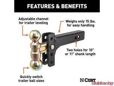 Curt 2" Shank 10K 3-3/4" Drop Slim Adjustable Channel Mount With Dual Ball - 45903
