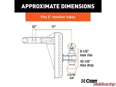 Curt 2" Shank 14,000 Lbs 10-1/8" Drop Adjustable Channel Mount With Dual Ball - 45926