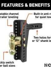Curt 2" Shank 14,000 Lbs 10-1/8" Drop Adjustable Channel Mount With Dual Ball                                     - 45926 - Image 3