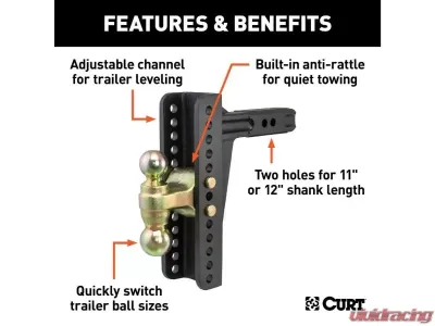 Curt 2" Shank 14,000 Lbs 10-1/8" Drop Adjustable Channel Mount With Dual Ball - 45926
