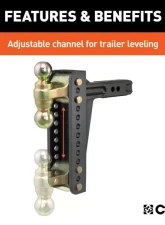 Curt 2" Shank 14,000 Lbs 10-1/8" Drop Adjustable Channel Mount With Dual Ball                                     - 45926 - Image 4