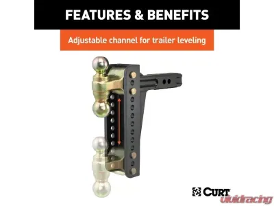 Curt 2" Shank 14,000 Lbs 10-1/8" Drop Adjustable Channel Mount With Dual Ball - 45926