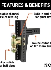 Curt 2-1/2" Shank 20,000 Lbs 10-3/8" Drop Adjustable Dual Ball Channel Mount                                     - 45927 - Image 3