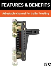 Curt 2-1/2" Shank 20,000 Lbs 10-3/8" Drop Adjustable Dual Ball Channel Mount                                     - 45927 - Image 5