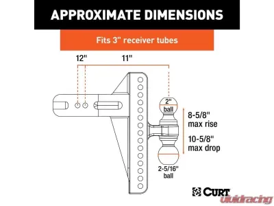 Curt 3" Shank 21,000 Lbs 10-5/8" Drop Adjustable Channel Mount With Dual Ball - 45928