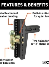 Curt 3" Shank 21,000 Lbs 10-5/8" Drop Adjustable Channel Mount With Dual Ball                                     - 45928 - Image 3