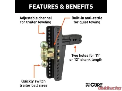Curt 3" Shank 21,000 Lbs 10-5/8" Drop Adjustable Channel Mount With Dual Ball - 45928