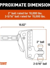 Curt 2" Shank 2", 2-5/16" Balls 15K Lbs Rebellion XD Adjustable Cushion Hitch                                     - 45951 - Image 2