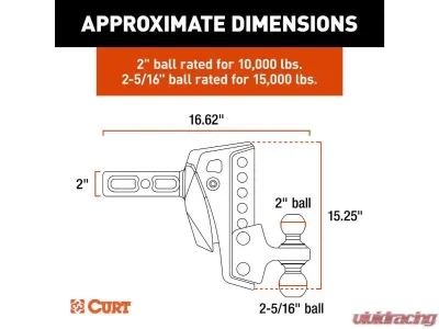 Curt 2" Shank 2", 2-5/16" Balls 15K Lbs Rebellion XD Adjustable Cushion Hitch - 45951