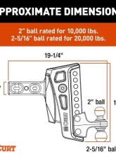Curt 2-1/2" Shank 2" 2-5/16" Balls 20K Lbs Rebellion XD Adjustable Cushion Hitch                                     - 45955 - Image 2