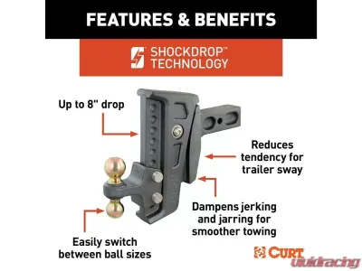 Curt 2-1/2" Shank 2" 2-5/16" Balls 20K Lbs Rebellion XD Adjustable Cushion Hitch - 45955