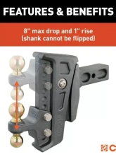 Curt 2-1/2" Shank 2" 2-5/16" Balls 20K Lbs Rebellion XD Adjustable Cushion Hitch                                     - 45955 - Image 9