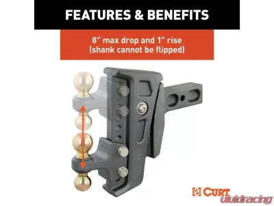 Curt 2-1/2" Shank 2" 2-5/16" Balls 20K Lbs Rebellion XD Adjustable Cushion Hitch - 45955