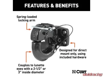 Curt 60,000 Lbs 2-1/2" | 3" Lunette Rings Pintle Hook - 48231